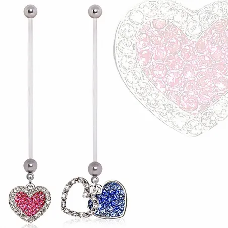 Piercing nombril de grossesse double coeur strass