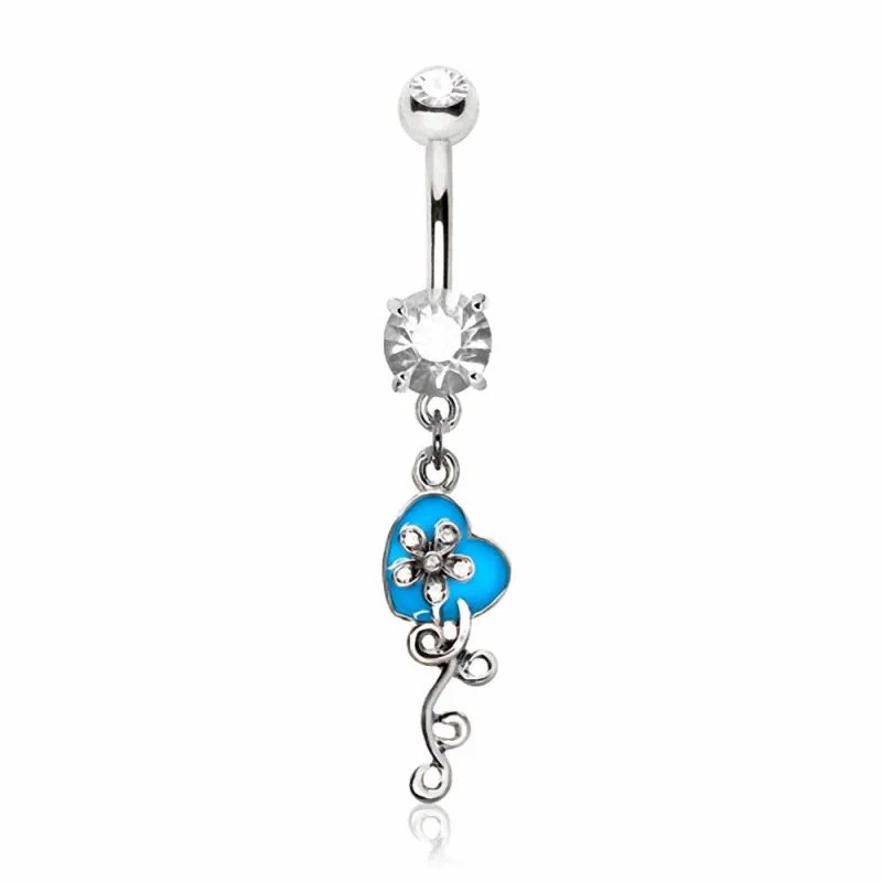 Piercing nombril coeur bleu et fleur