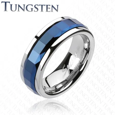 Bague Tungstène Multi-facettes Carré Bleu - Bague homme et femme en tungstene