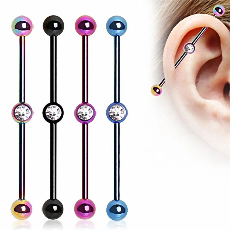 Piercing industriel oreille titane anodisé strass