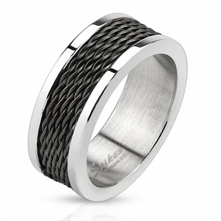 Bague homme en acier cables noir