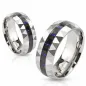 Bague acier facettes fibre de carbone bleu et noir