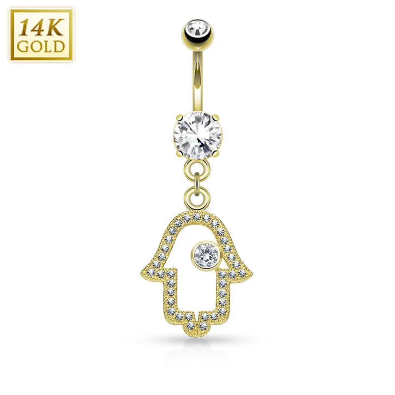 Piercing nombril Or jaune 14 carats Main de fatma