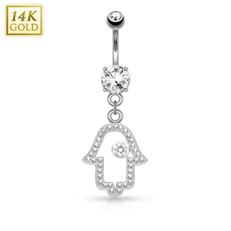 Piercing nombril Or blanc 14 carats Main de fatma