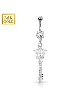 Piercing nombril Or blanc 14 carats Clef et couronne