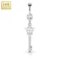 Piercing nombril Or blanc 14 carats Clef et couronne