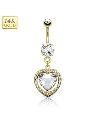 Piercing nombril Or jaune 14 carats coeur solitaire