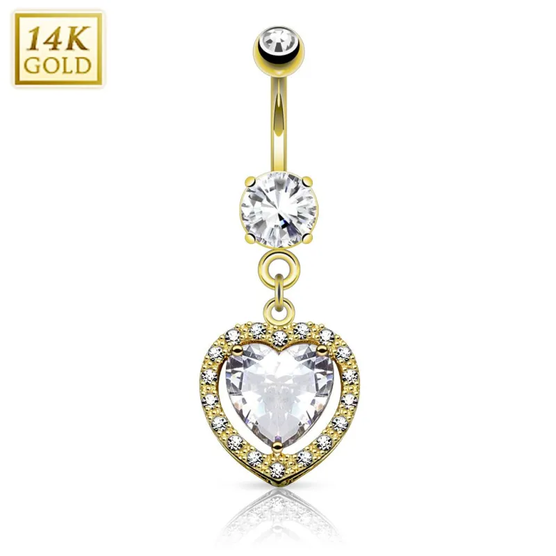 Piercing nombril Or jaune 14 carats coeur solitaire