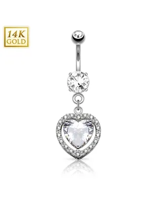 Piercing nombril Or blanc 14 carats coeur solitaire