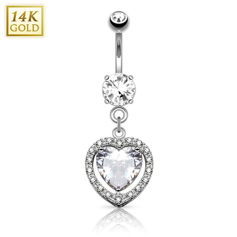 Piercing nombril Or blanc 14 carats coeur solitaire