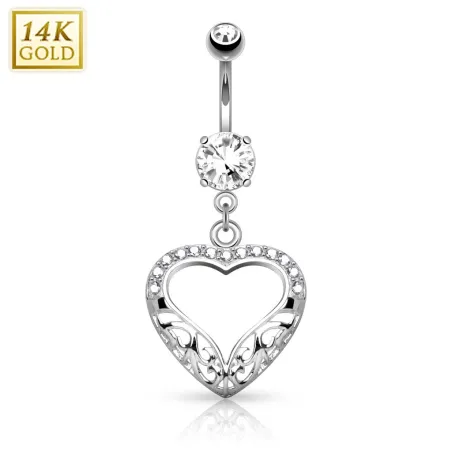 Piercing nombril Or blanc 14 carats coeur filigrane