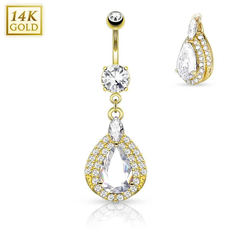 Piercing nombril Or jaune 14 carats larmes