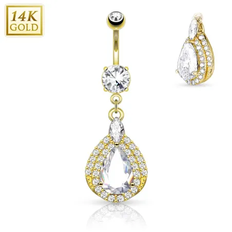 Piercing nombril Or jaune 14 carats larmes