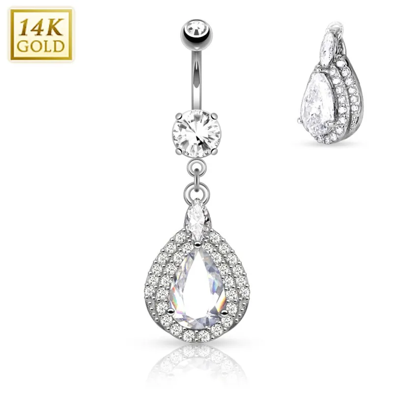 Piercing nombril Or blanc 14 carats larmes