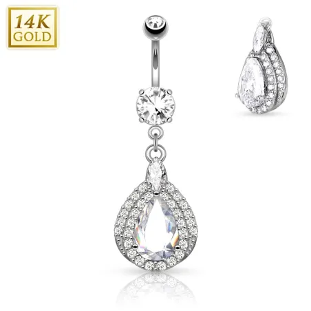 Piercing nombril Or blanc 14 carats larmes