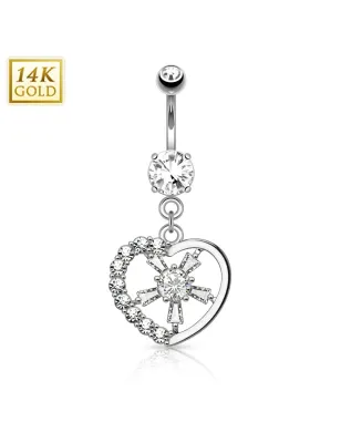 Piercing nombril Or blanc 14 carats coeur rayons