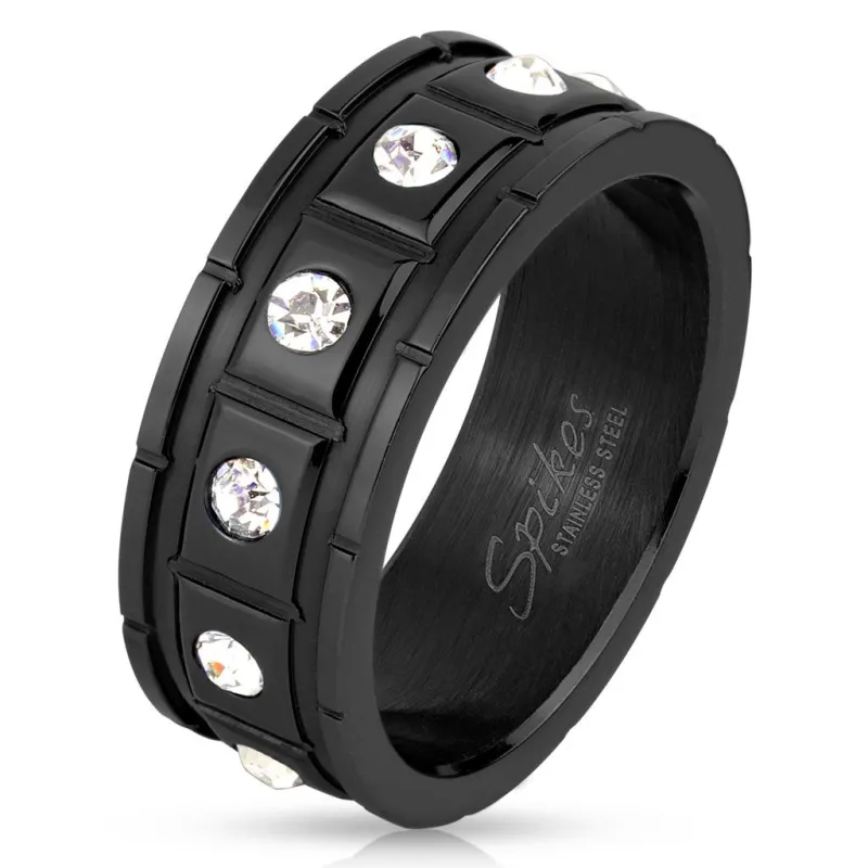 Bague rectangulaire 12 gemmes noir