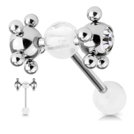 Piercing langue multi billes transparent