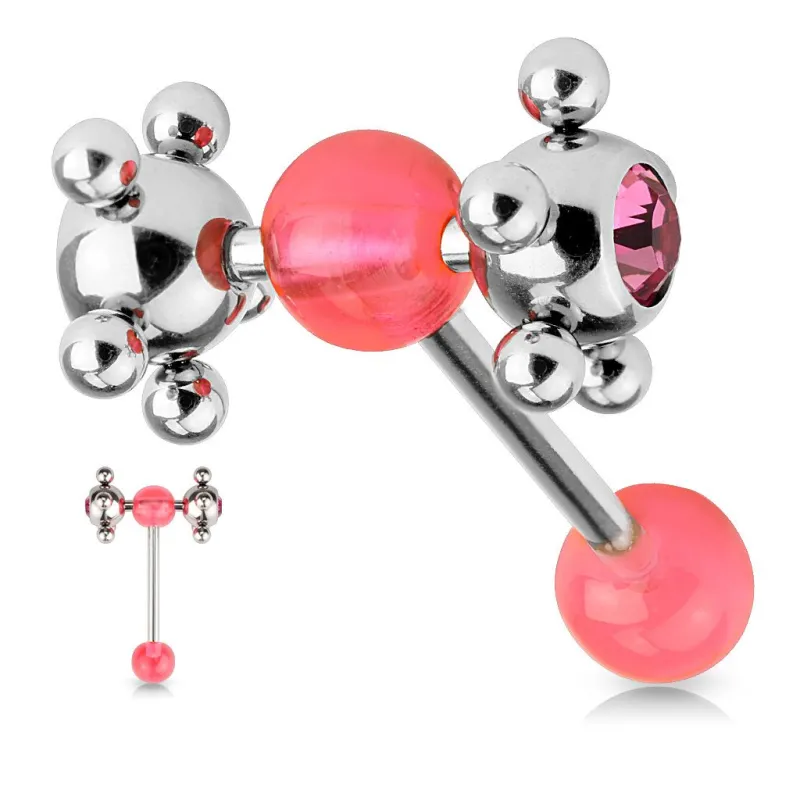 Piercing langue multi billes rose