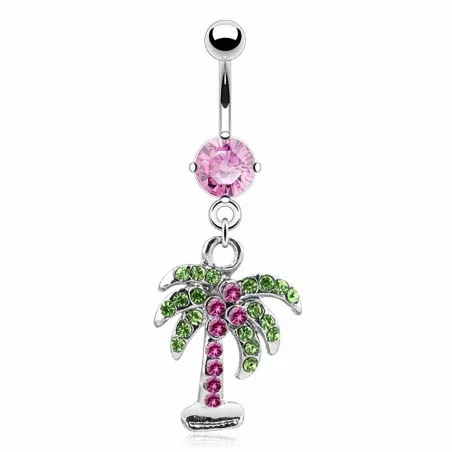 Piercing nombril palmier rose