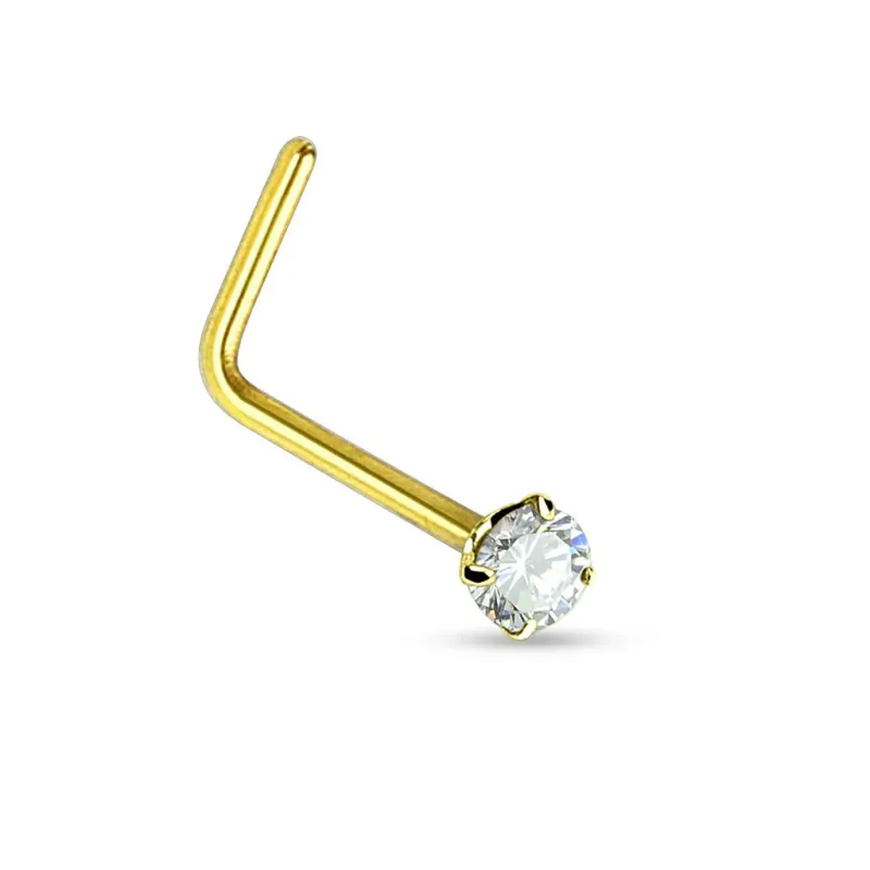 Piercing nez tige L doré strass