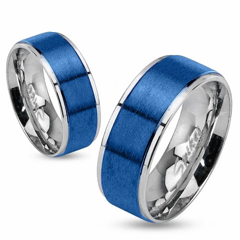 Bague en acier bleu brossé