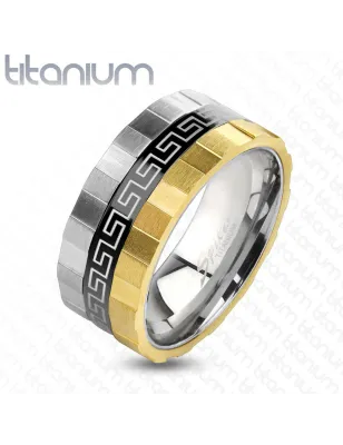 Bague homme titane labyrinthe trois tons