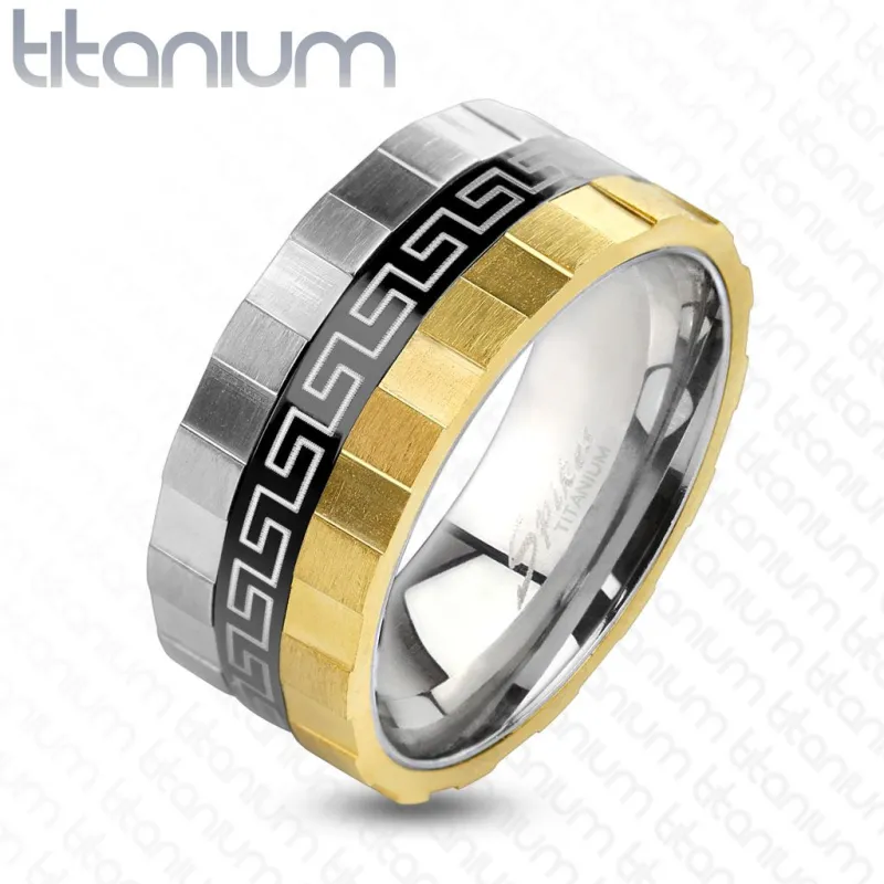 Bague homme titane labyrinthe trois tons