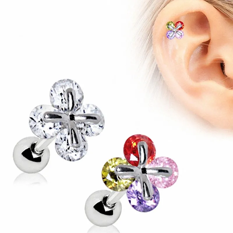 Piercing oreille cartilage trèfle à quatre feuilles royal gemmes