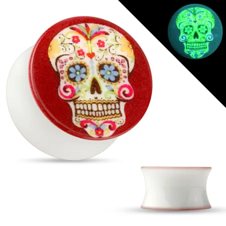 Piercing plug oreille phosphorescent sugar skull