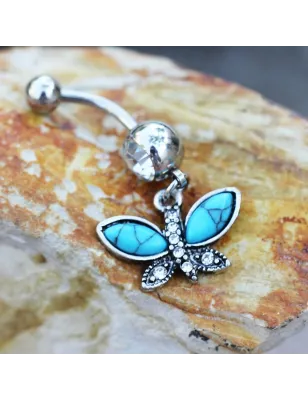 Piercing nombril turquoise papillon