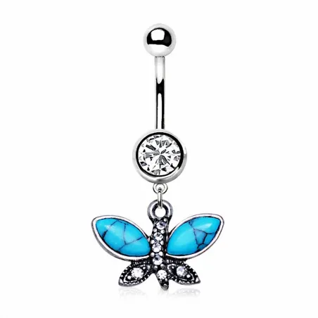 Piercing nombril turquoise papillon