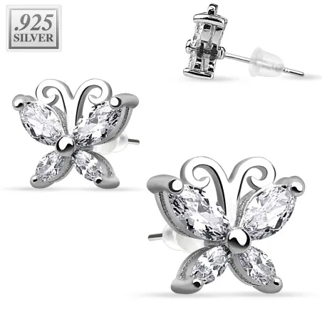 Paire boucles d'oreille argent papillon