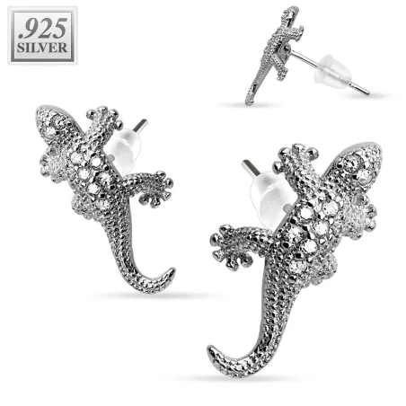 Paire boucles d'oreille argent lézard