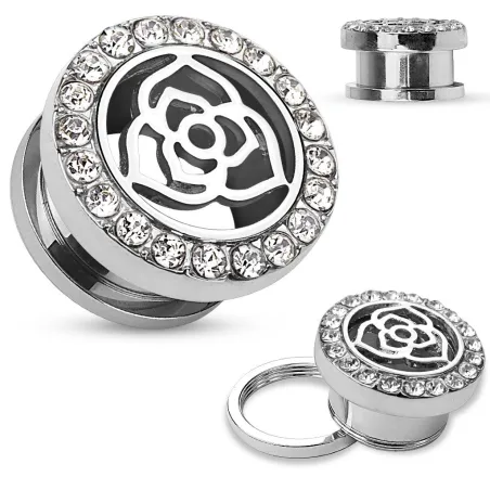 Piercing tunnel oreille rose et gemmes