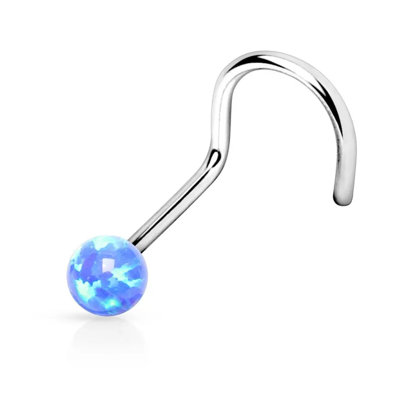 Piercing nez tige tire-bouchon opale bleue