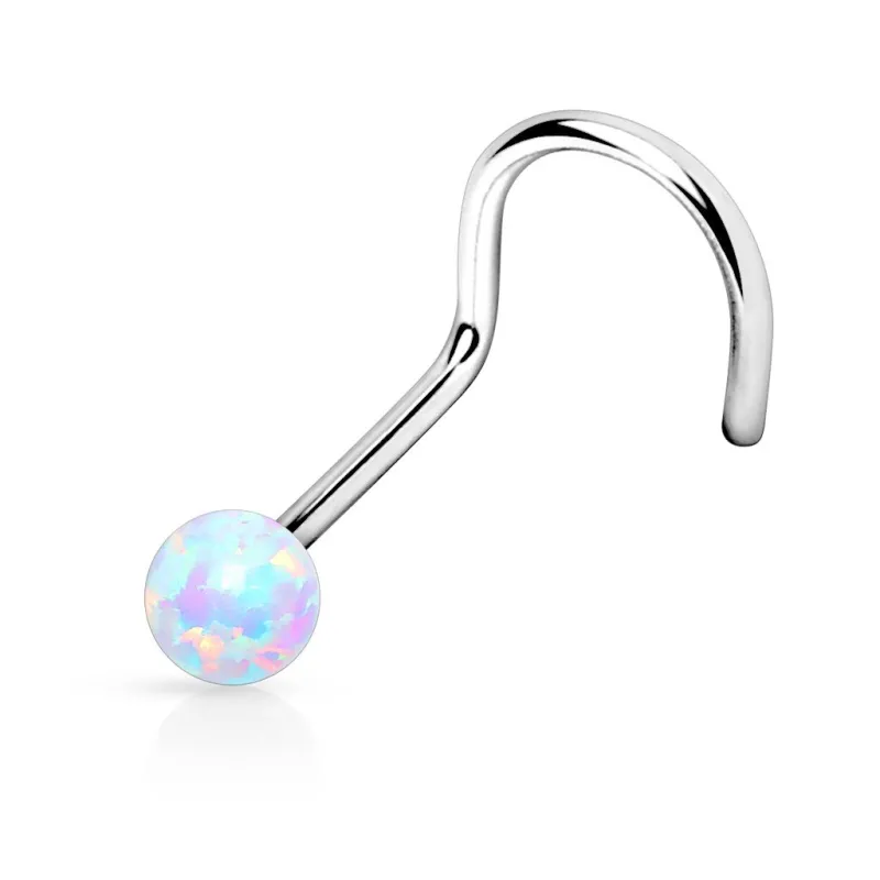 Piercing nez tige tire-bouchon opale blanche