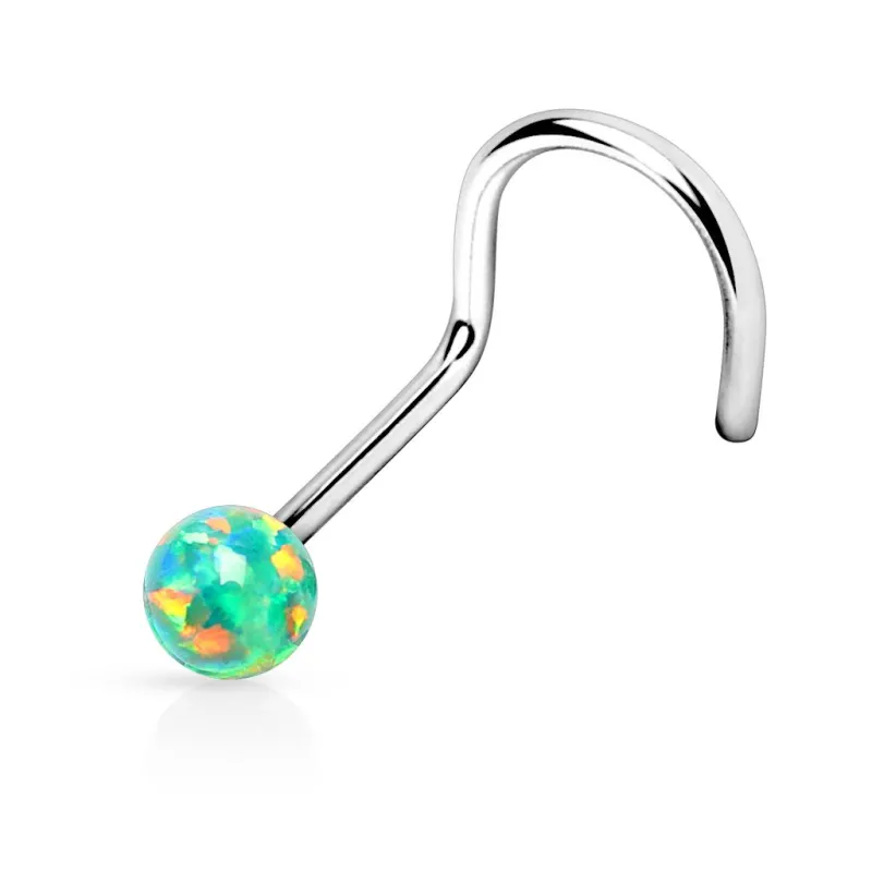 Piercing nez tige tire-bouchon opale verte