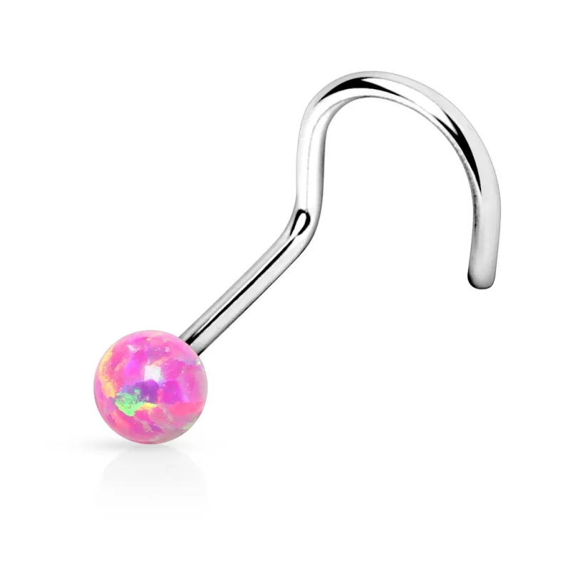 Piercing nez tige tire-bouchon opale rose