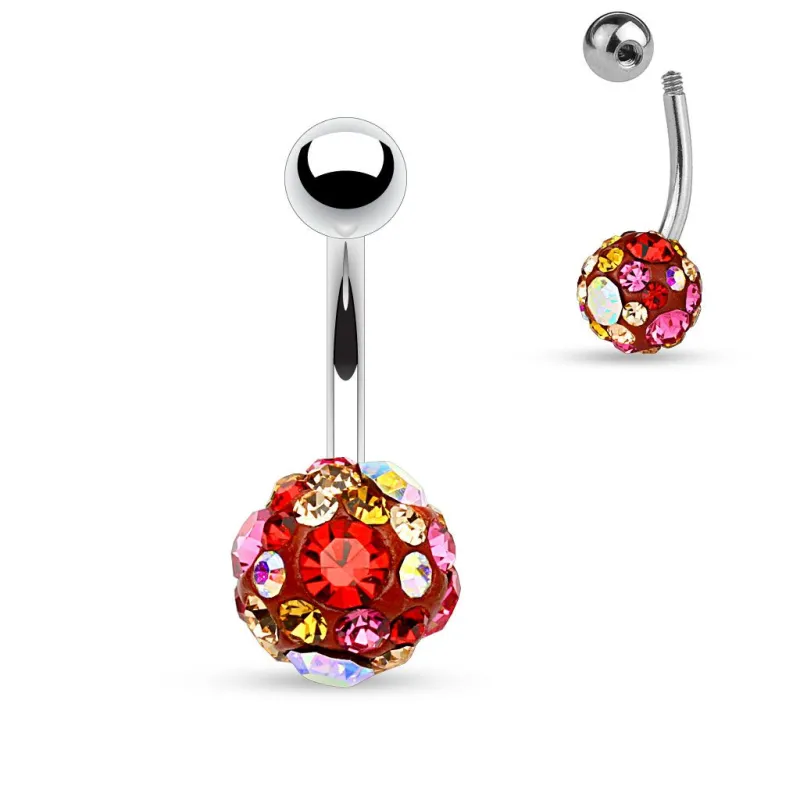 Piercing nombril cristaux rose et rouge