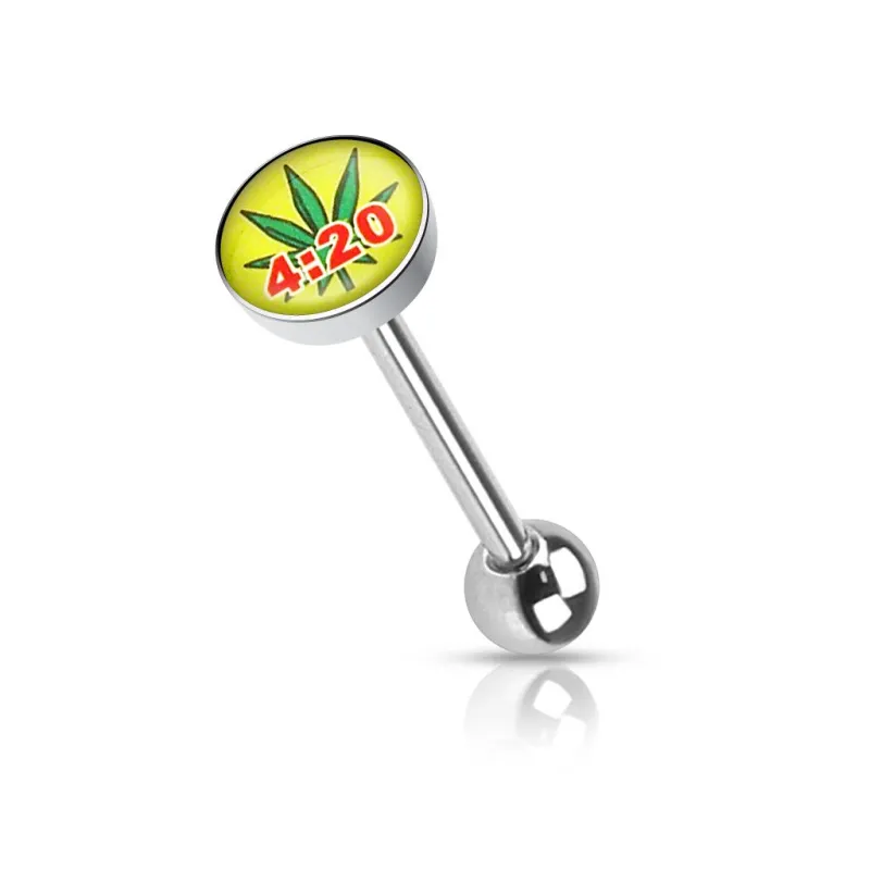 Piercing langue feuille de cannabis 4:20