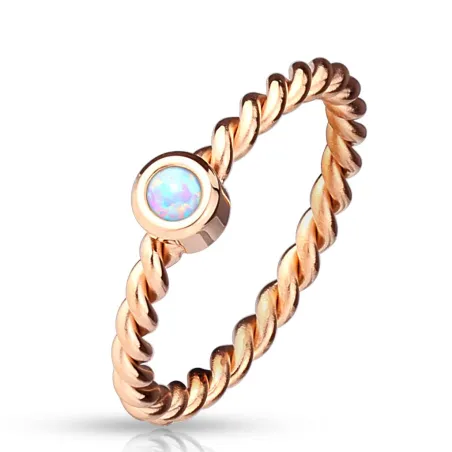 Bague acier rosé tressé opale