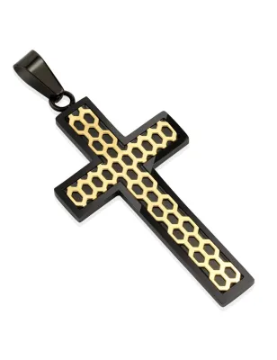 Pendentif croix noir nid d'abeille