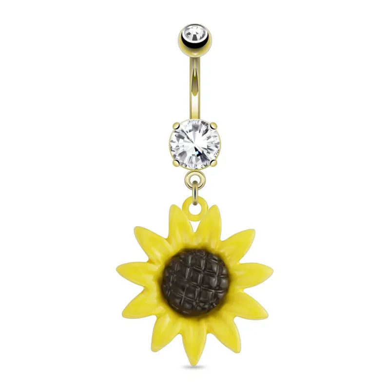 Piercing nombril plaqué or tournesol