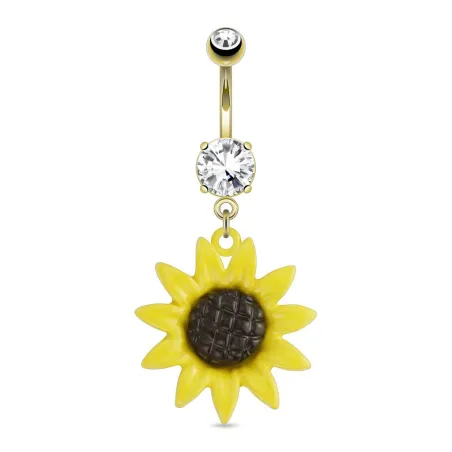 Piercing nombril plaqué or tournesol