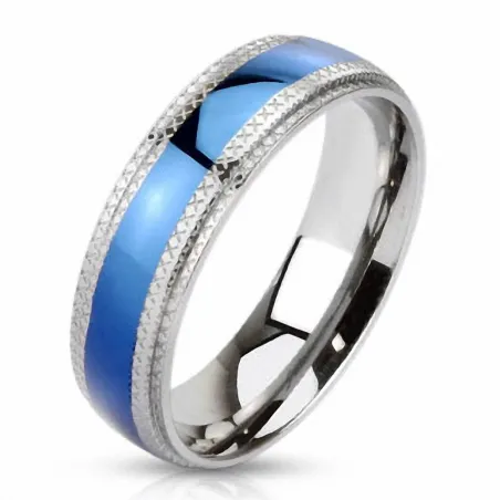 Bague acier bleu croix