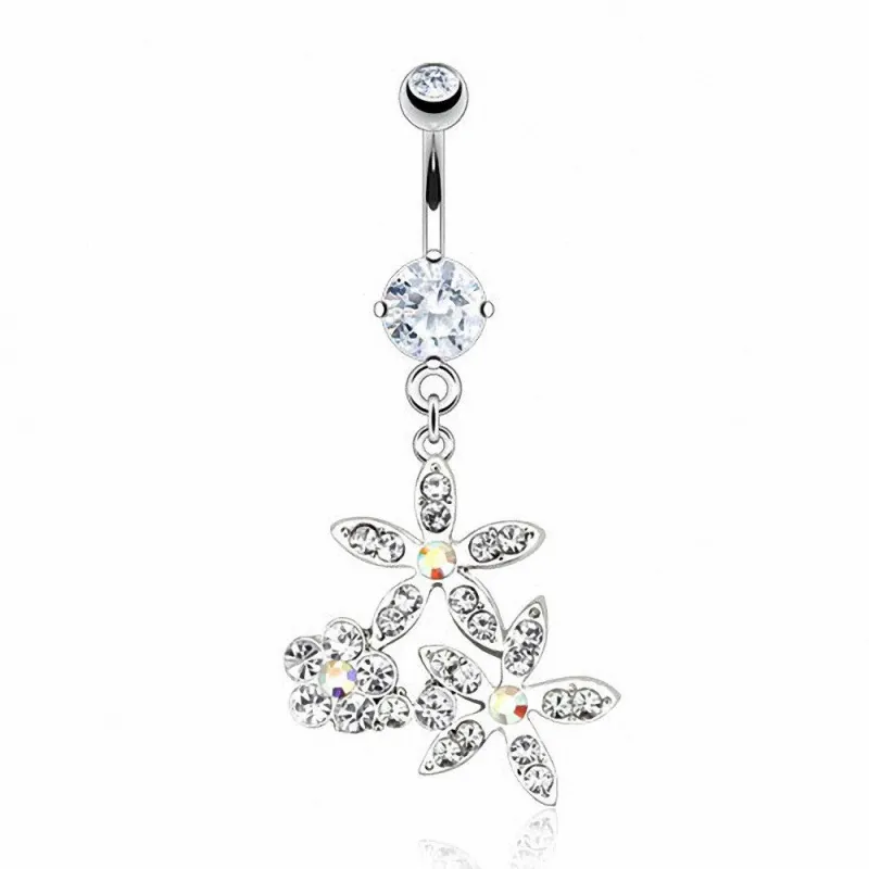 Piercing nombril fleur strass blancs