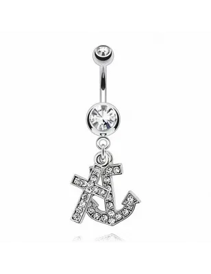 Piercing nombril croix et ancre marine blanc