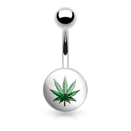 Piercing nombril logo feuille de cannabis