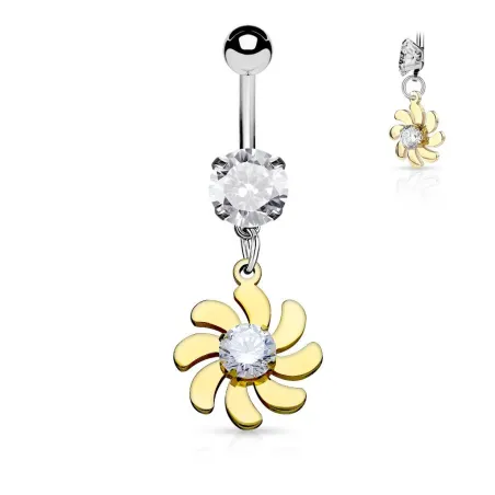 Piercing nombril fleur tourbillonnante dorée